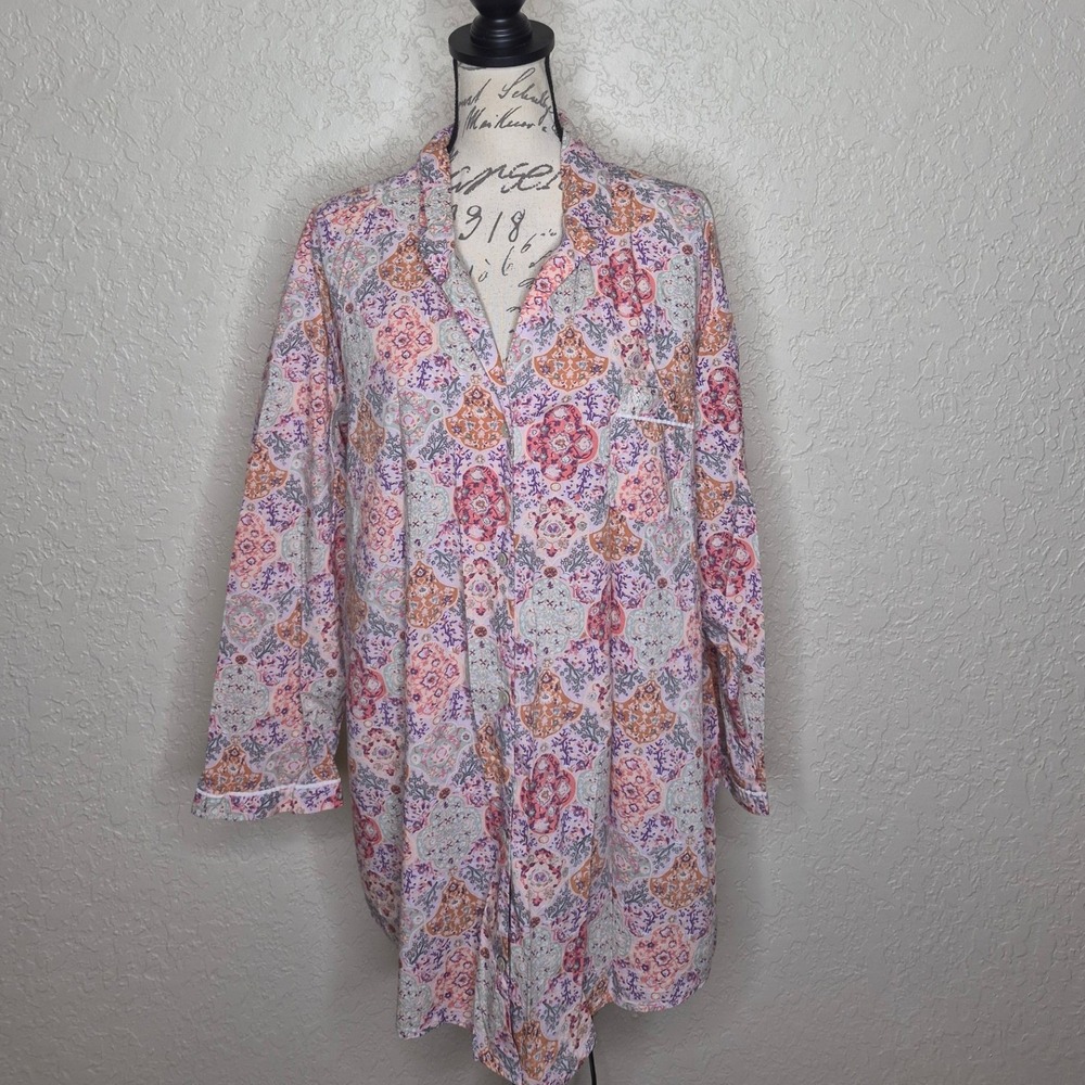 Victorias Secret Sleep Shirt XL Paisley Floral Cotton Modal Nightgown LS